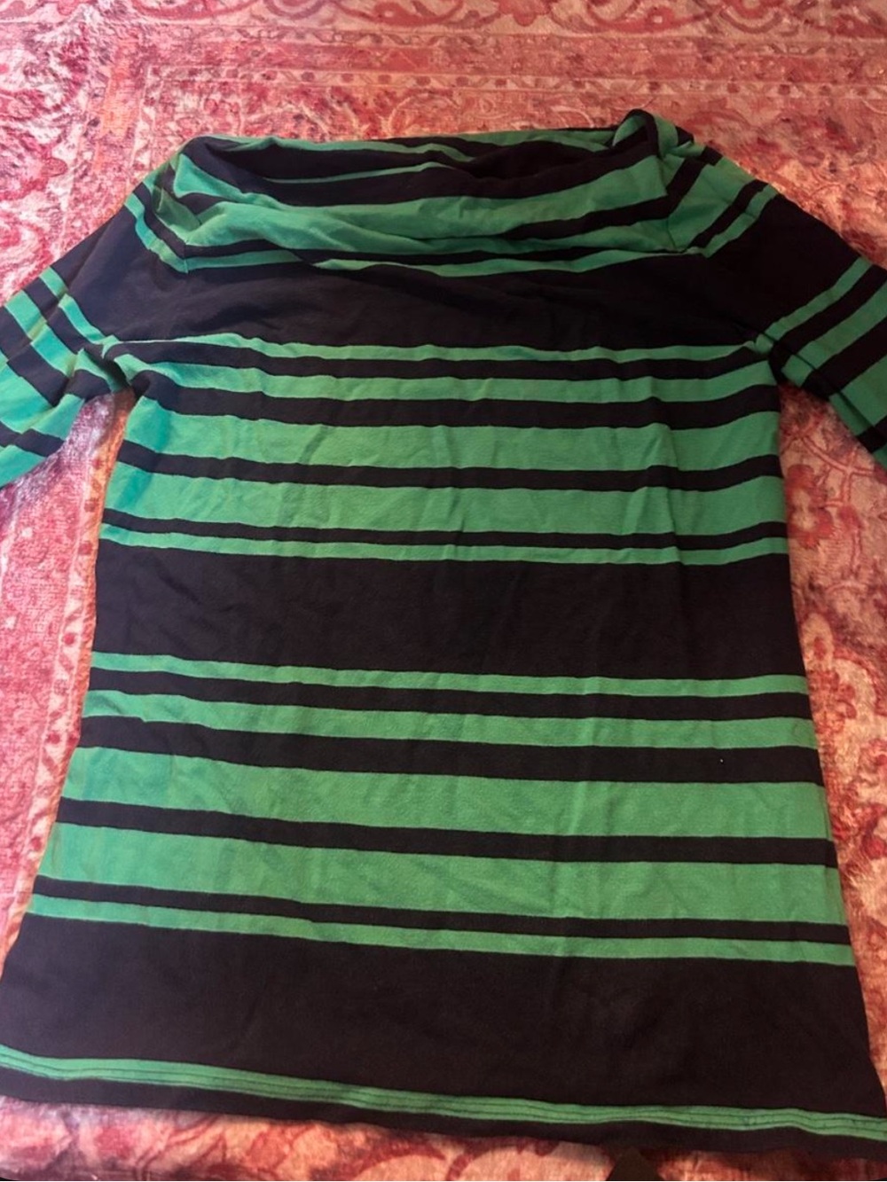 Cynthia Rowley Green and Black Striped Long Sleeve Tee